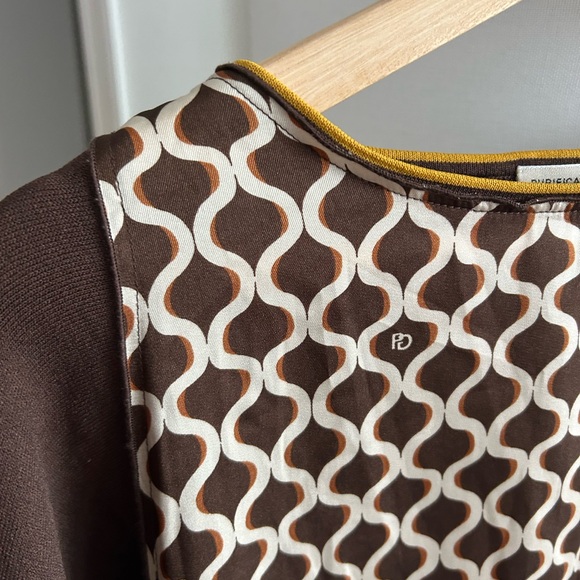 Purificacion Garcia Knit Brown Abstract Print Logo Preppy Blouse Top Size S - Picture 3 of 9